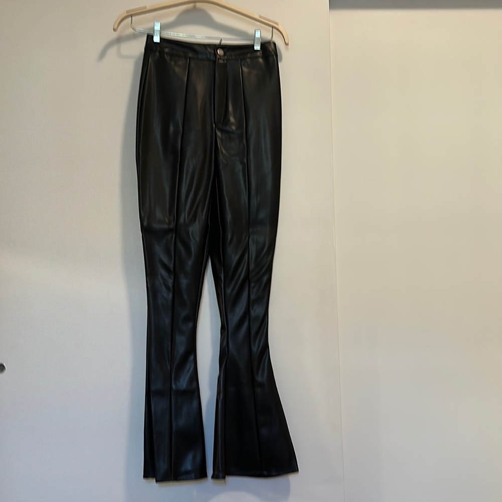 faux leather flare trouser